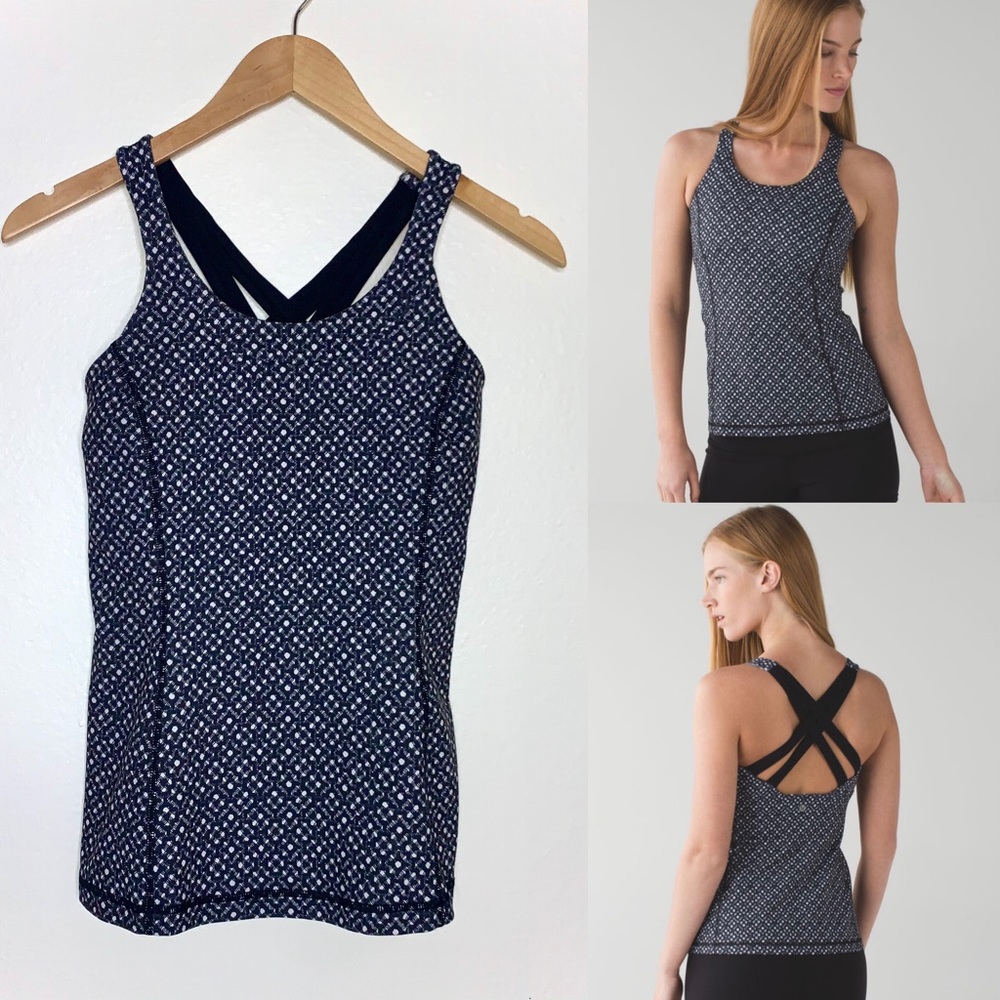 Lululemon Athletica Enhearten Cross Back Athletic Tank Top Black and Whi…